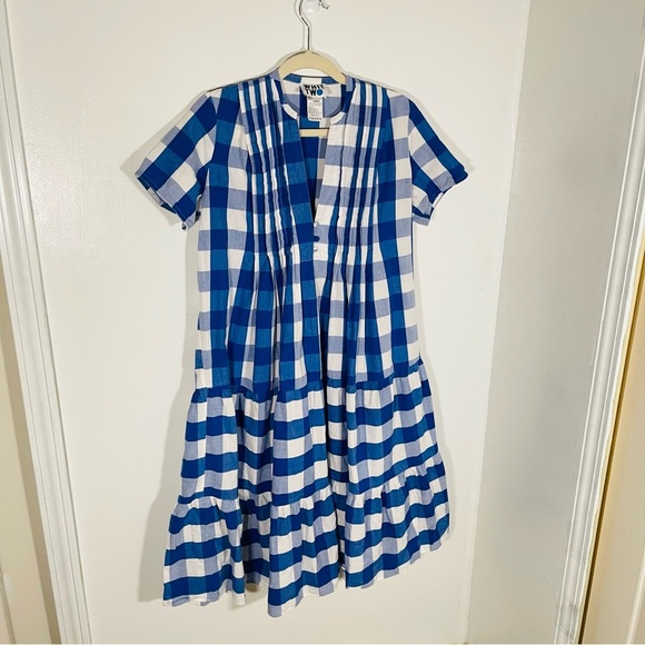 Anthropologie WHIT TWO Gingham Tiered Midi Dress Preppy Coastal Spring Summer - Picture 3 of 10